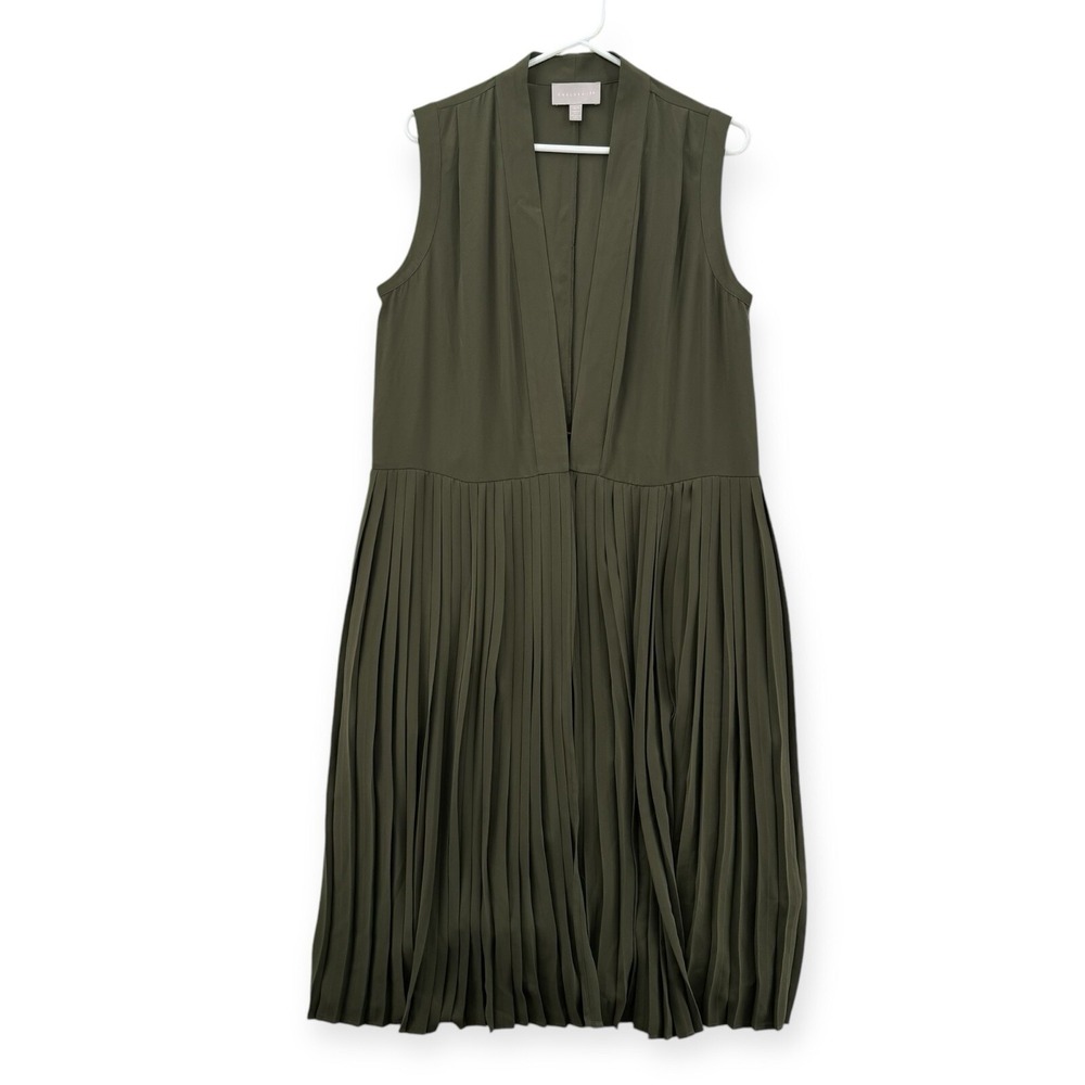 Chelsea 28 Jacket Womens M / L Duster Cardigan Pleated Long Sleeveless‎ Olive